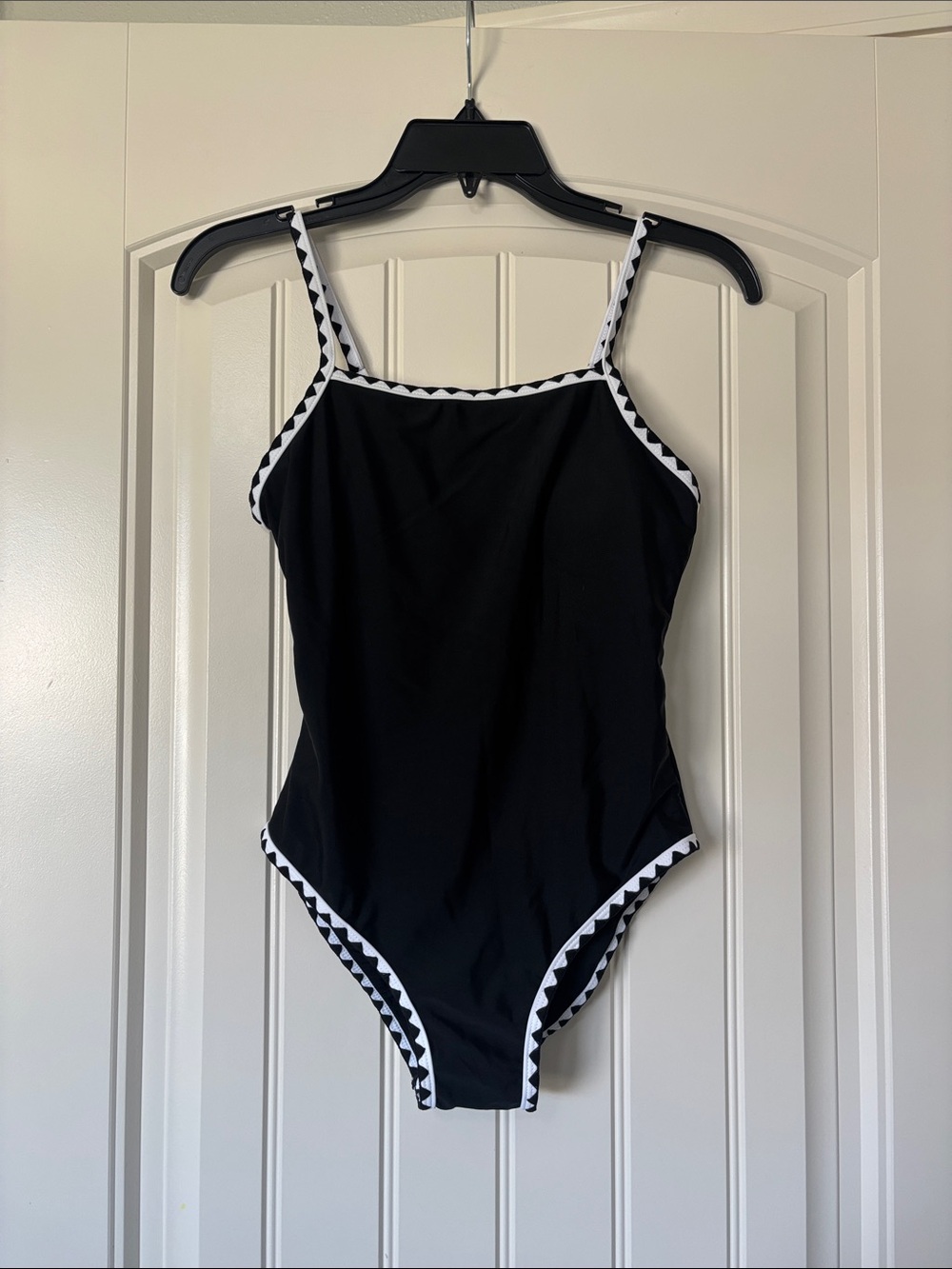 Amazon Black One-Piece Swimsuit with White Scallop Trim